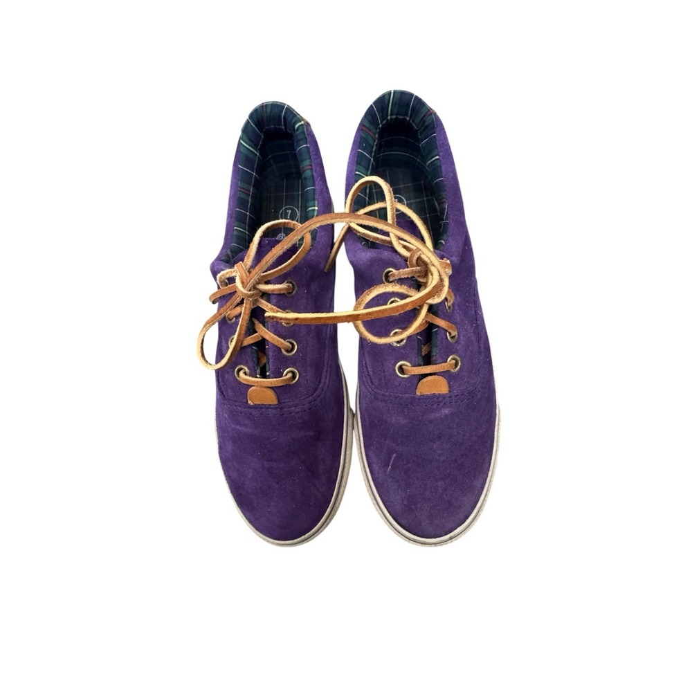 Cherokee Womens 7 Purple Suede Leather Sneakers Plaid Lined Lace Up Casual